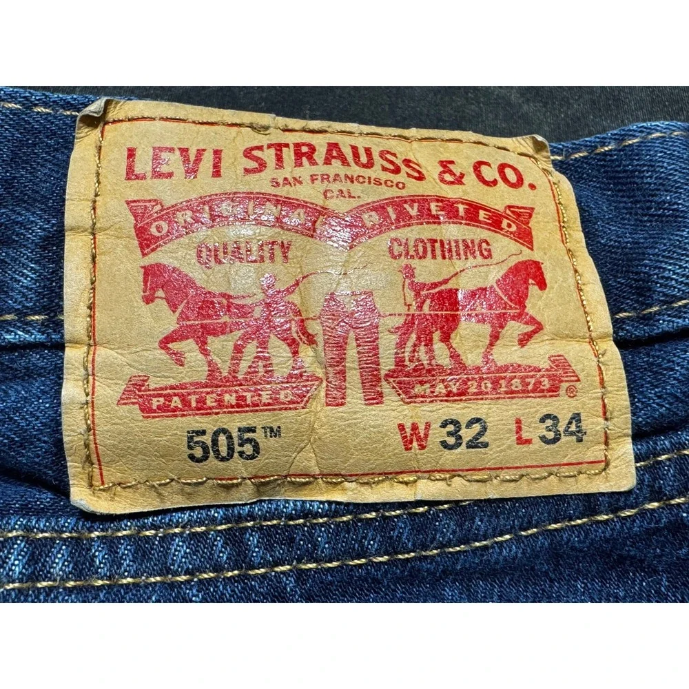 Levi's 505 Regular Fit Jeans Mens 32x34 Dark Indigo Excellent Straight Leg Denim
